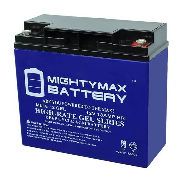 12V 18AH GEL Battery for Access Point AXS8000 Wheelchair, Mighty Max Battery, Mfr#: ML18-12GEL202